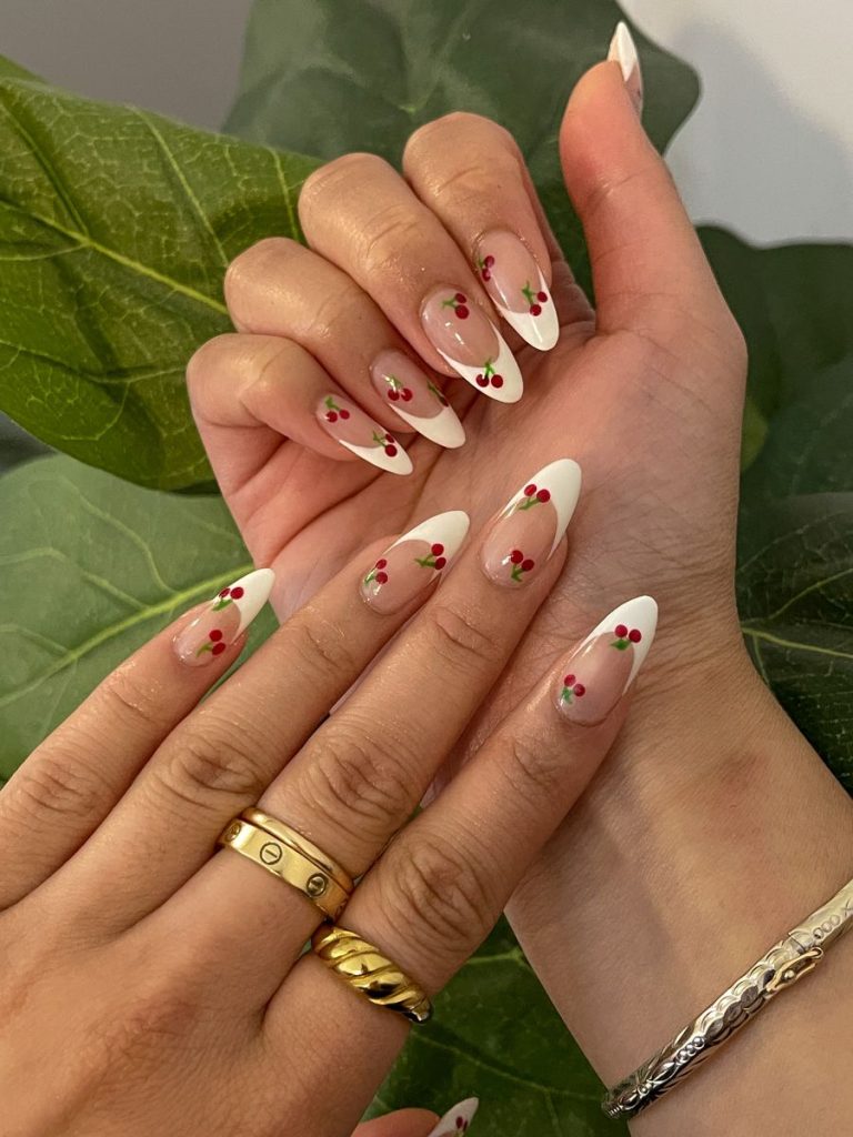 Cherry French tip nails