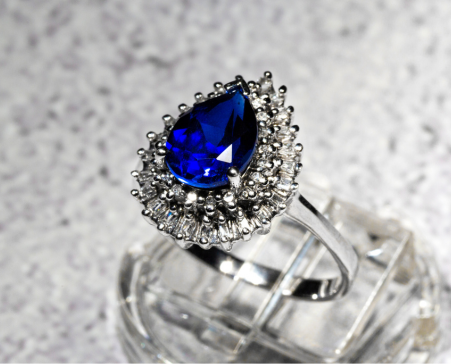 Sapphire ring with diamond halo